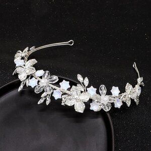 Flower Girl Headband Crystal Wedding Hair Accessory Silver for Birthday Princess